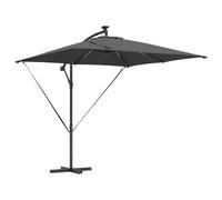 vidaXL Ombrello da Giardino vitaXL Antracite in Acciaio coibentato con Poliestere, 249 x 249 x 250 cm, luci LED solari, Regolabile, Resistente al Vento, con manovella e Base Incrociata. Soluzione omb