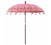vidaXL Ombrello da patio balinese, colore rosa, realizzato in cotone con finitura laccata. Ha un palo in legno robusto da 3,8 cm, è impermeabile, pieghevole e facile da maneggiare
