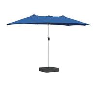 vidaXL Ombrello da Patio Blu di con Doppia Testa e luci LED, Misura 385 x 209 x 244 cm, in Tessuto di Poliestere e Telaio in Acciaio. Ha Una manovella Regolabile ed è Impermeabile. Perfetto per BALC