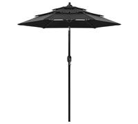 vidaXL Ombrellone a 3 Livelli con Palo in Alluminio Nero 2 m