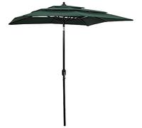 vidaXL Ombrellone a 3 Livelli con Palo in Alluminio Verde 2x2 m