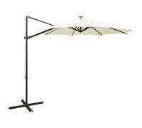 AX Ombrellone Sbalzo 8 Stecche 3x2.55m Sabbia Luci 24LED Base Croce Palo 312336