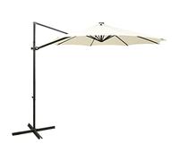 AX Ombrellone Sbalzo 8 Stecche 3x2.55m Sabbia Luci 24LED Base Croce Palo 312336