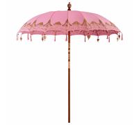 vidaXL Ombrello da patio balinese, colore rosa, realizzato in cotone con finitura laccata. Ha un palo in legno robusto da 3,8 cm, è impermeabile, pieghevole e facile da maneggiare