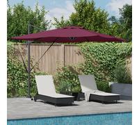 vidaXL Ombrellone Cantilever Roma con LED in Rosso Bordeaux, 286 x 285 x 270 cm in Alluminio.