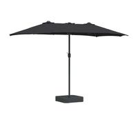 vidaXL Ombrellone da Patio a Doppia Testa Nero con Base in Sabbia, manovella, Design Pieghevole 385 x 209 x 244 cm, Telaio in Acciaio Verniciato a Polvere, Copertura in Poliestere 180G, Protezione U