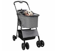 vidaXL Passeggino pieghevole per animali Grigio 81 x 47 x 99 cm