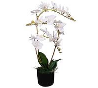 vidaXL Orchidea Artificiale in Vaso 65cm Bianca Piante Finte Fiori Arredo Casa