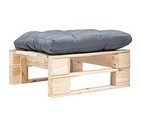 vidaXL Ottomana Pallet da Giardino con Cuscino Grigio Legno Naturale