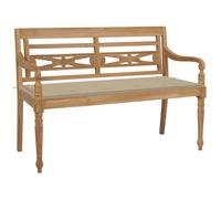 vidaXL Panca Batavia con Cuscino Beige 120 cm in Massello di Teak