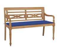 vidaXL Panca Batavia con Cuscino Blu Reale 120 cm in Massello di Teak