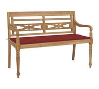 VIDAXL - Panca Batavia Con Cuscino Rosso 120 Cm In Massello Di Teak