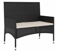 vidaXL Panca da giardino a 2 posti con cuscini in polyrattan nero