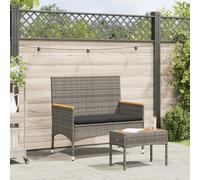 vidaXL Panca da Giardino a 2 Posti Cuscini e Tavolo Grigia Polyrattan