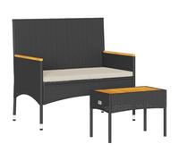 vidaXL Panca da Giardino a 2 Posti Cuscini e Tavolo Nera in Polyrattan