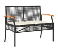 vidaXL Panca da Giardino con Cuscino Nera in Polyrattan e Legno Acacia