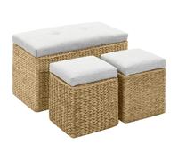 vidaXL Panca e 2 Pouf in Giunco Grigio