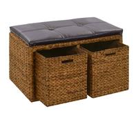 vidaXL Panca in Giunco con 2 Ceste 71x40x42 cm Marrone