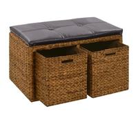 vidaXL Panca in Giunco con 2 Ceste 71x40x42 cm Marrone