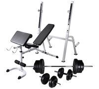 vidaXL Panca Multifunzione Bilanciere Set Manubri 60,5 kg Allenamento Fitness