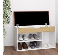 vidaXL Panca Scarpe Cuscino Bianco Rovere Sonoma 80x30x47 Multistrato