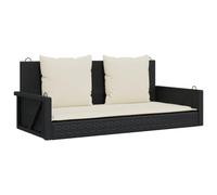 Panchina a dondolo con cuscini nera 119x56x48 cm in polyrattan