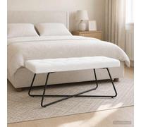 vidaXL Panchina con bottoni imbottiti Bianco 110 x 40 x 46 cm Tessuto, Panchina rettangolare elegante, imbottita con bottoni, arredo moderno per ingresso, soggiorno, camera da letto