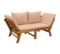 vidaXL Panchina da giardino 3 in 1 con cuscini Naturale, Panca da giardino 3-in-1, lettino regolabile, braccioli flessibili, perfetta per rilassarsi all'aperto