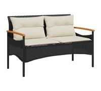 Panchina da giardino con cuscini 116x62,5x74 cm nera polyrattan