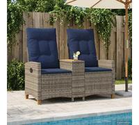 vidaXL Panchina reclinabile con tavolo Grigio e Blu Navy polyrattan