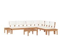 vidaXL Panchina Sezionale da Esterno + 2 Poltrone e Tavolo Marrone e Panna. Seduta Media in Stile Rustico Fattoria, Realizzata in Legno Teak massello. Tessuto Resistente alle intemperie, con Texture