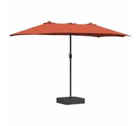 vidaXL Ombrello da giardino in terracotta, 385 x 209 x 244 cm, tessuto in poliestere regolabile, pieghevole, con manovella, doppia testa, luci LED, struttura in acciaio, ombra per patio, terrazza