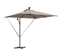 vidaXL Parasol a Braccio Tortora con Struttura in Acciaio Verniciato, 249 x 250 cm. Design Resistente al Vento con luci LED solari, inclinazione Regolabile, manovella Facile da Usare, Resistente ai