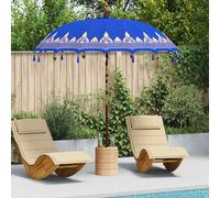 vidaXL Parasol Balinese Blu (210-220) x 260 cm Cotone e legno massello