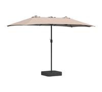 vidaXL Parasol da giardino tortora - Grande ombrellone da esterno a doppia testa (385 x 209 x 244 cm) in poliestere resistente alle intemperie con luci a LED e telaio in acciaio verniciato a polvere
