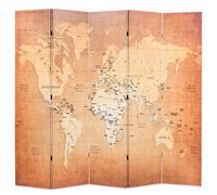 vidaXL Paravento Pieghevole 200x170 cm Stampa Mappa del Mondo Giallo