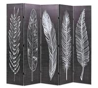 vidaXL Paravento Pieghevole 200x170 cm Stampa Piume Bianco e Nero