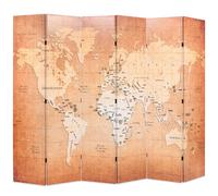 VidaXL Paravento Pieghevole 228x170 cm Stampa Mappa del Mondo Giallo