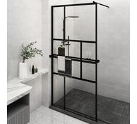 vidaXL Parete Doccia con Mensola Nera 115x195 cm Vetro ESG e Alluminio
