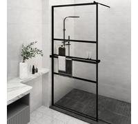 vidaXL Parete Doccia con Mensola Nera 115x195 cm Vetro ESG e Alluminio