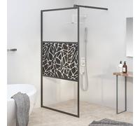 vidaXL Parete Doccia Walk in 100x195 cm Vetro ESG Design Pietre Nero