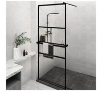 vidaXL Parete Doccia Walk in Mensola Nera 80x195cm Vetro ESG Alluminio