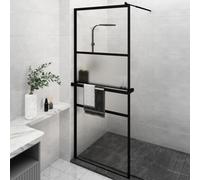 vidaXL Parete Doccia Walk in Mensola Nera 80x195cm Vetro ESG Alluminio
