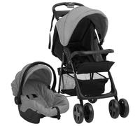 vidaXL Passeggino 3 in 1 Grigio Chiaro e Nero in Acciaio