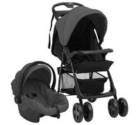 AX Passeggino 3in1 Cappottina Seggiolino Cestino Pieghevole Grigio Nero 0k 10390