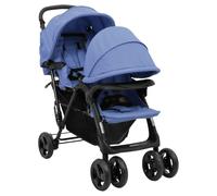 vidaXL Passeggino Gemellare a Tandem Blu Marino in Acciaio