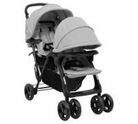 vidaXL Passeggino Gemellare a Tandem Grigio Chiaro in Acciaio