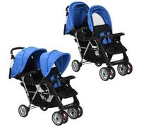 Vidaxl - Passeggino Gemellare A Tandem In Acciaio Blu E Nero