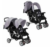 vidaXL Passeggino Gemellare a Tandem in Acciaio Grigio e Nero Carrozzina Bimbi