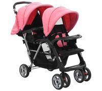 vidaXL Passeggino Gemellare a Tandem Pieghevole Leggero Regolabile Trasportino Bambini Neonati Rosa e Nero in Acciaio e Tessuto Oxford